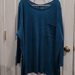 Old Navy Women's Boyfriend Teal Blue Space Dye Slub Knit Long Sleeve T-Shirt 4X